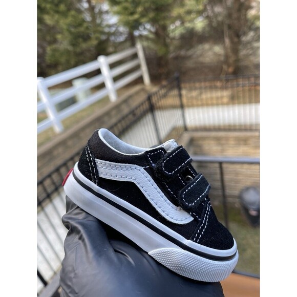 Vans Old Skool V ‘White/Black’ Size 3 (TD) VN000D3YBLK Flat Sole- Preowned - Picture 5 of 7